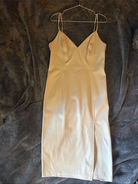 Calvin Klein Cream Slip Midi Dress with Spaghetti Straps